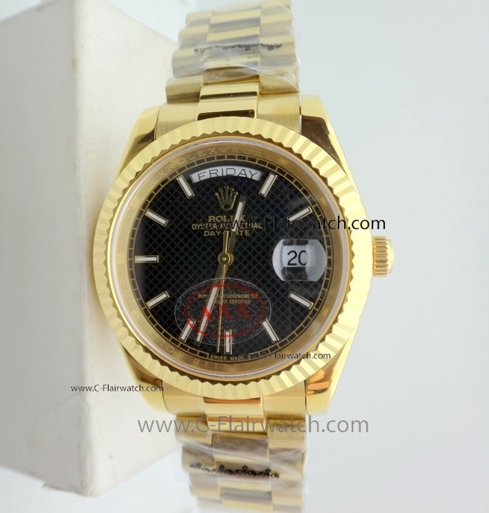 Replica Rolex DayDate 40 Watch Gold Case Black textured Dial